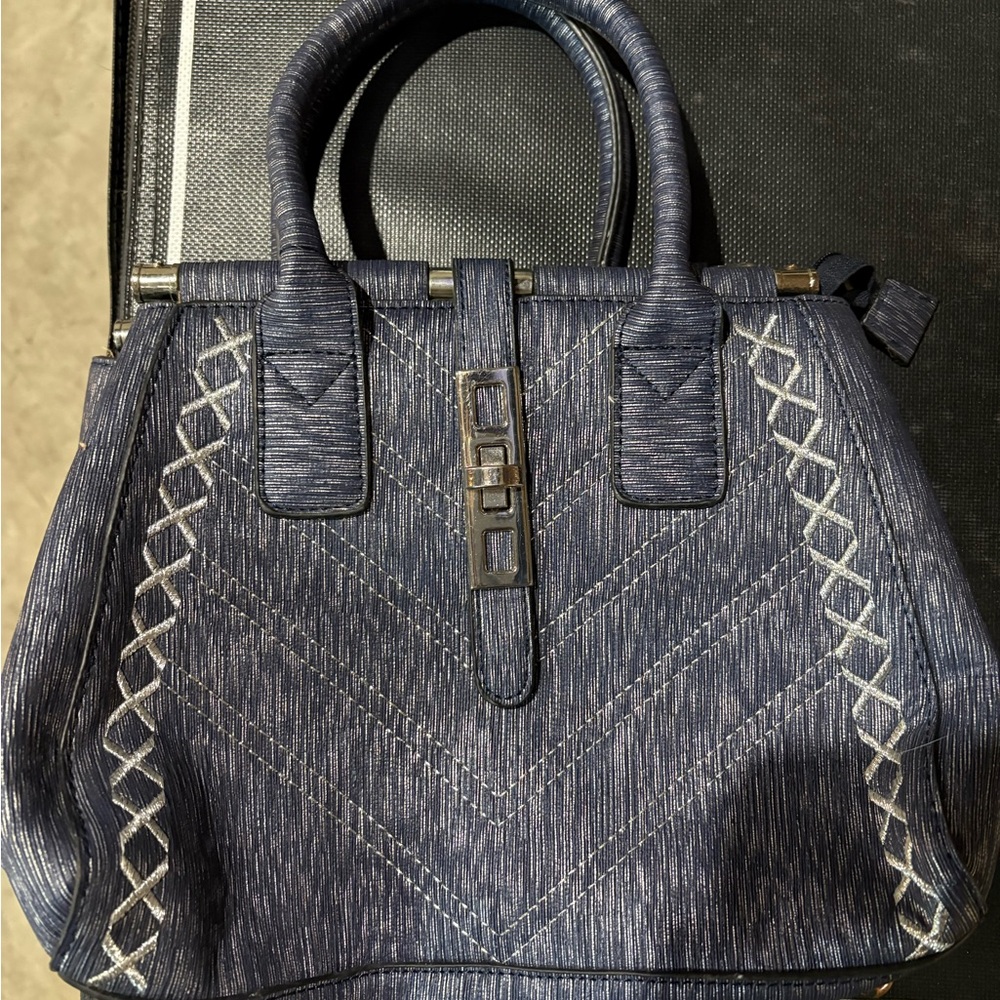Chic Navy Satchel with Intricate Stitching